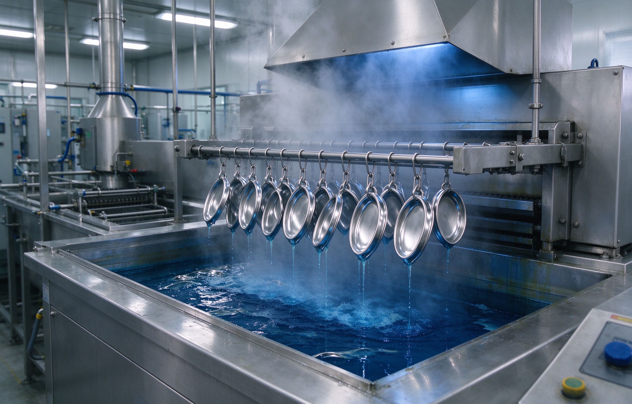 Stainless steel parts on passivation line